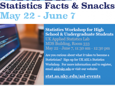 Flyer for Statistics Facts and Snack 2017 summer workshop
