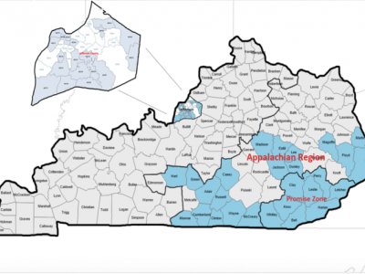 Map of Kentucky with Appalachia highlighted