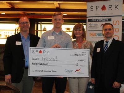 Enepret award (L to R): Eric Hartman (VACE), Chase Kempinski (Pharmacy), Gina Greathouse (Commerce Lexington), Brian Chellgren (Bingham, Greenbaum, Doll).