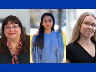 Row of three photos: Linda Dwoskin, Aman Preet Kaur and Sylvie Garneau-Tsodikova 