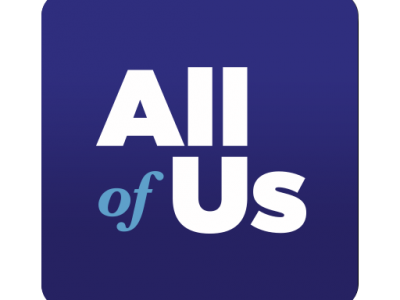 Logo for the All of Us Research Program: a royal blue background, the word "All" in bold white text, and under that are the words "of Us" in blue and white text. 