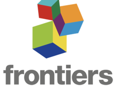 Logo for frontiers journal, with three multicolor cubes above the journal name. 