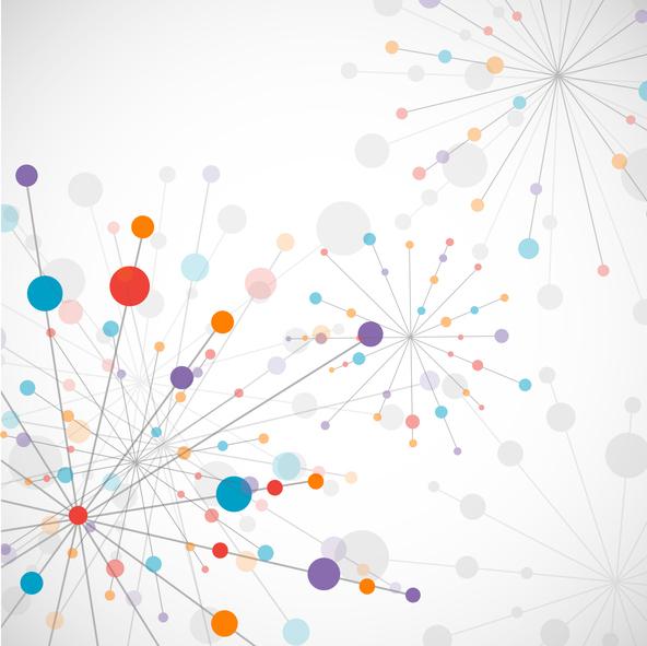 Abstract image of circular nodes emanating from central points.