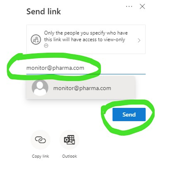 9. Return to the previous page with the option of “Specific People” and enter the email address of the monitor that you wish to share that document with. 