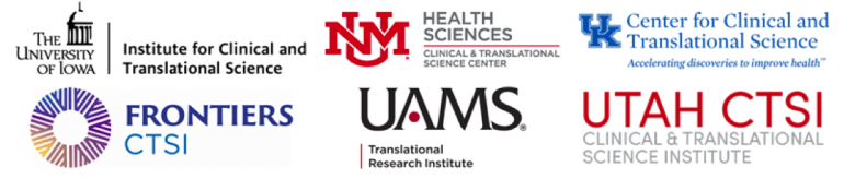 Logos of the six COREs institutions: University of New Mexico Health Sciences Center (UNM HSC), University of Kansas Medical Center (KUMC), University of Kentucky, University of Arkansas for Medical Sciences (UAMS), University of Iowa, and the University of Utah 