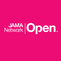 Logo of JAMA Network Open: White text against a bright reddish pink background