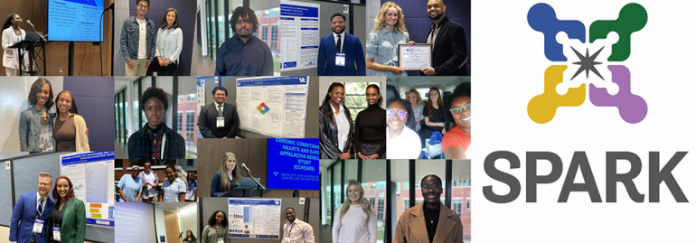 A collage of photos of previous SPARK participants with the SPARK logo (multicolor geometric shape) on the right.