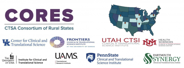 CORES logo with institutional logos and CORES map