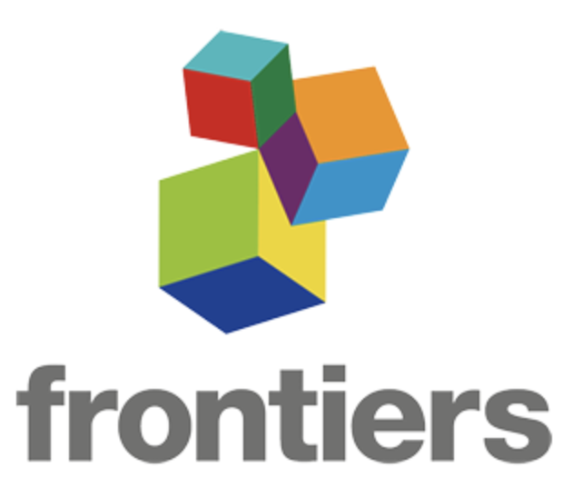 Logo for frontiers journal, with three multicolor cubes above the journal name. 