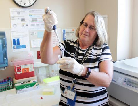 Linda Rice, BSN, RN, CCRC in CCTS lab