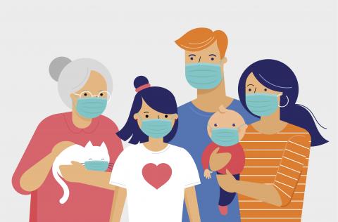 Multigenerational Family Wearing Masks