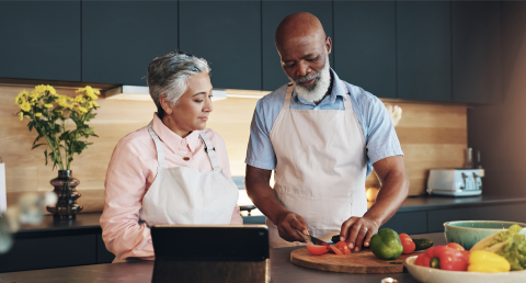 men and women cooking.