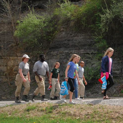 Perry Co. students walking at the Healthy Mile Inauguration, 2019 