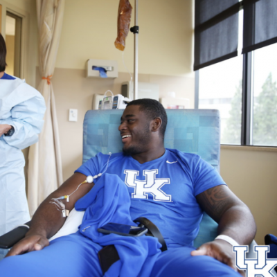 Joshua Paschal receives an immunotherapy infusion..