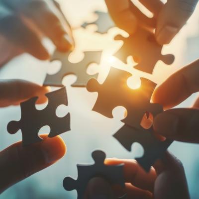 Hands putting puzzle pieces together